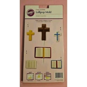 WILTON SMALL CROSS & BIBLE LOLLIPOP CHOCOLATE CANDY Mold New Easter